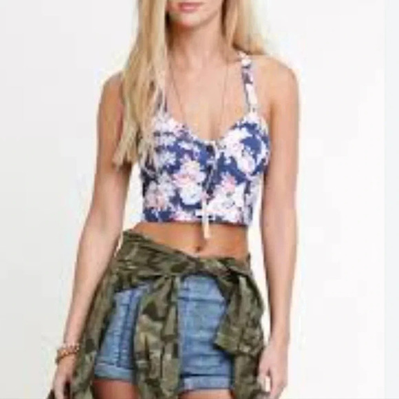 Nollie Floral Print Denim Bustier Large Festval Girlhoodcore boho Cowgirl Indie - Picture 10 of 12